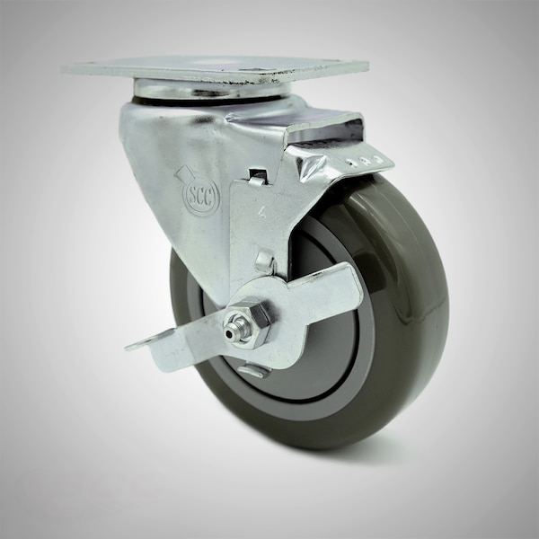 4 Inch SS Gray Polyurethane Swivel Top Plate Caster with Brake